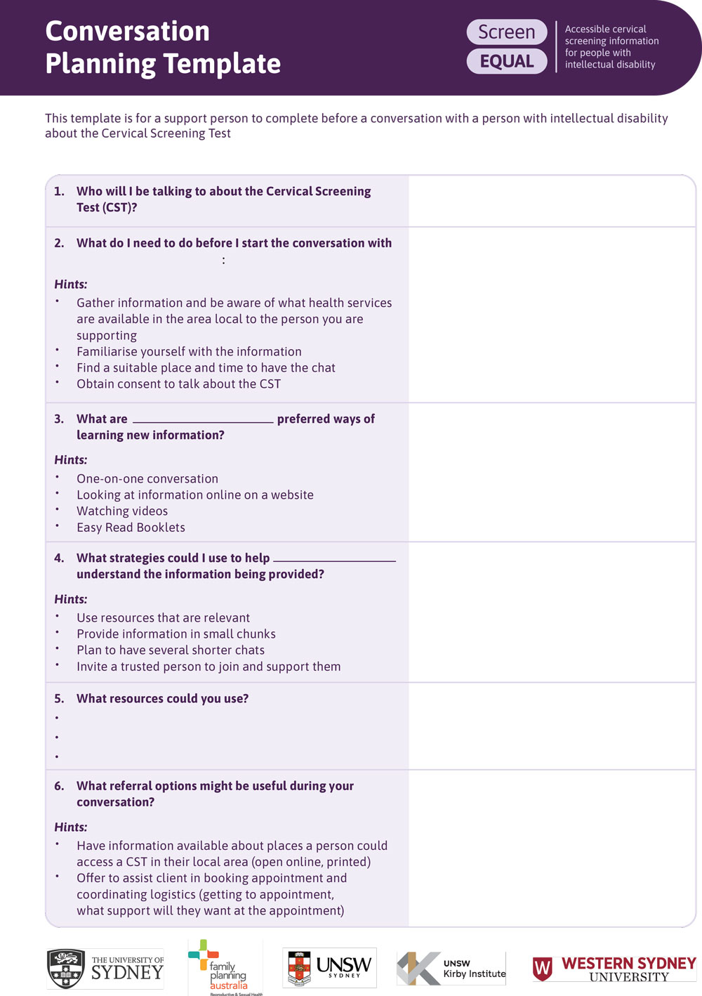 Conversation Planning Template